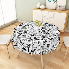 Aperturee - Aperturee Black and White Halloween Round Tablecloth with Cute Ghost Pattern for Modern and Spooky Party Decor