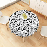 Aperturee - Aperturee Black and White Halloween Round Tablecloth with Cute Ghost Pattern for Modern and Spooky Party Decor