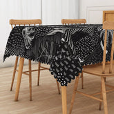 Aperturee - Aperturee Black and White Hawaiian Rectangle Tablecloth Tropical Plants at Night for Modern and Moody Decor