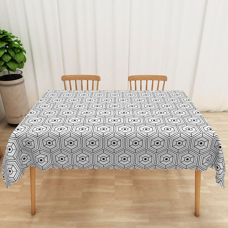 Aperturee - Aperturee Black and White Honeycomb Geometric Rectangle Tablecloth for Modern and Bee Themed Party Decorations