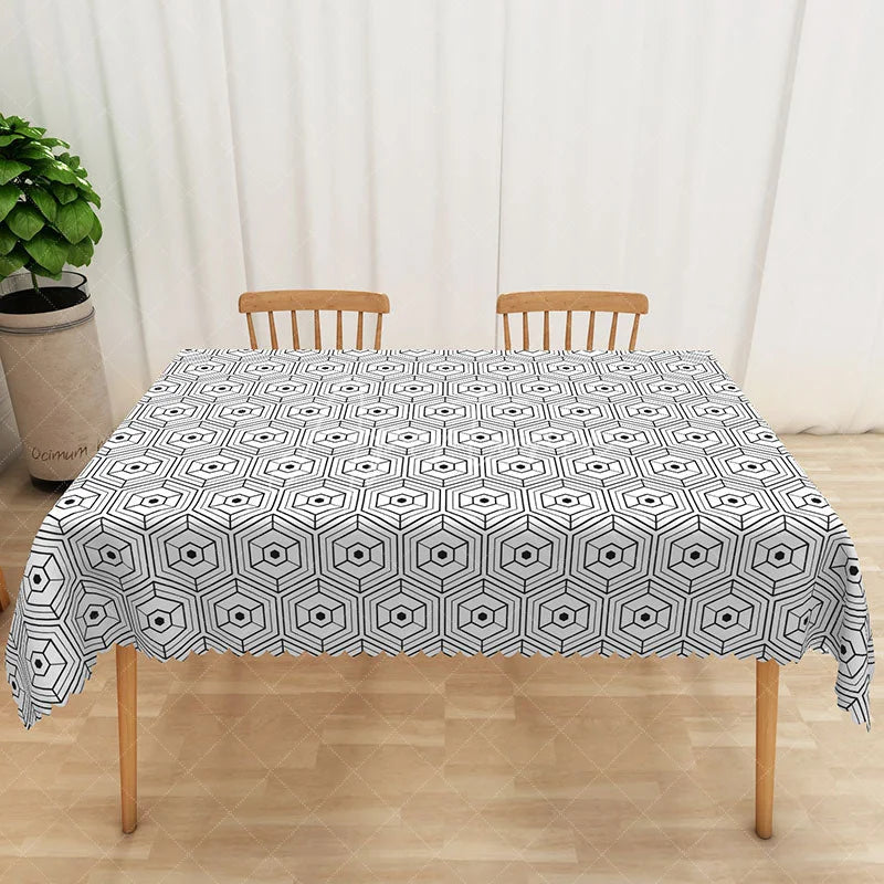 Aperturee - Aperturee Black and White Honeycomb Geometric Rectangle Tablecloth for Modern and Bee Themed Party Decorations