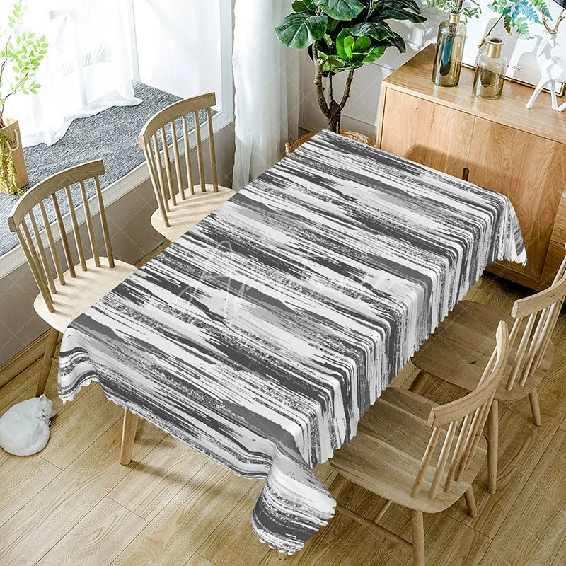 Aperturee - Aperturee Black and White Ink Wash Abstract Rectangle Tablecloth for Modern Zen and Minimalist Dining Decor