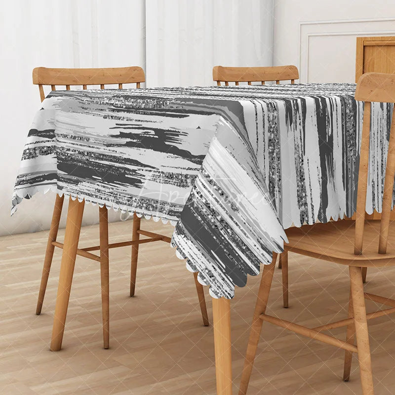 Aperturee - Aperturee Black and White Ink Wash Abstract Rectangle Tablecloth for Modern Zen and Minimalist Dining Decor