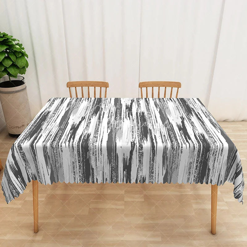 Aperturee - Aperturee Black and White Ink Wash Abstract Rectangle Tablecloth for Modern Zen and Minimalist Dining Decor
