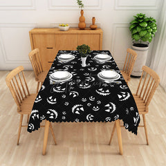 Aperturee - Aperturee Black and White Jack O’ Lantern Halloween Rectangle Tablecloth for Modern and Spooky Gothic Party Decor