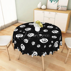 Aperturee - Aperturee Black and White Jack-o’-Lantern Halloween Round Tablecloth for Modern and Spooky Gothic Decor