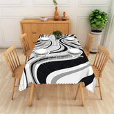 Aperturee - Aperturee Black and White Liquid Swirl Rectangle Tablecloth Grey Abstract Flowing Marble Table Cover Decor