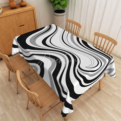 Aperturee - Aperturee Black and White Liquid Swirl Rectangle Tablecloth Grey Abstract Flowing Marble Table Cover Decor