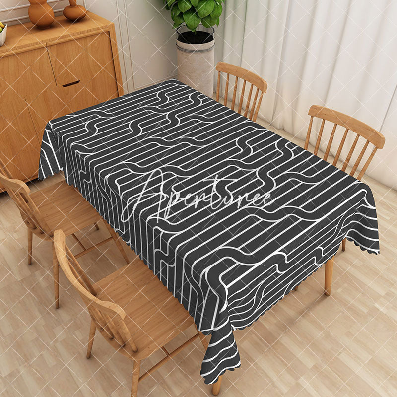 Aperturee - Aperturee Black And White Modern Stripes Rectangle Tablecloth