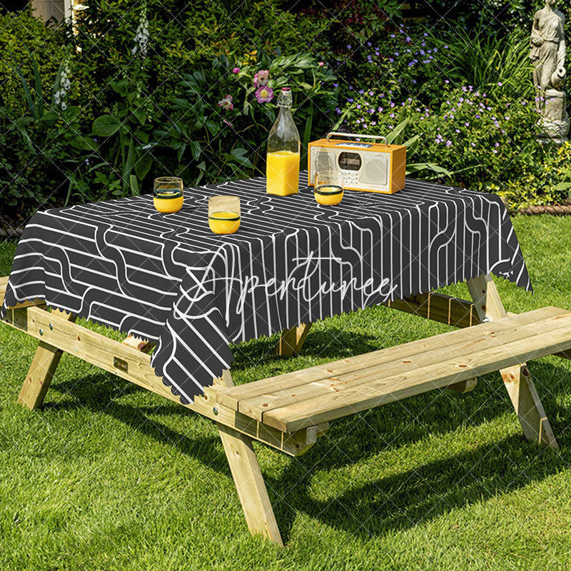 Aperturee - Aperturee Black And White Modern Stripes Rectangle Tablecloth