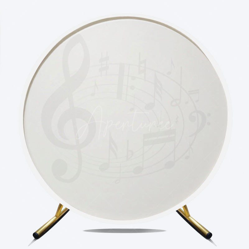 Aperturee - Aperturee Black and White Music Notes Round Backdrop Elegant Treble Clef Birthday Musician or Choir Party Photo Prop