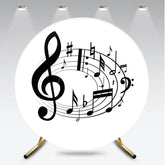 Aperturee - Aperturee Black and White Music Notes Round Backdrop Elegant Treble Clef Birthday Musician or Choir Party Photo Prop