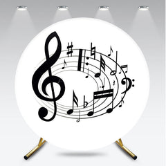 Aperturee - Aperturee Black and White Music Notes Round Backdrop Elegant Treble Clef Birthday Musician or Choir Party Photo Prop