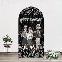 Aperturee - Aperturee Black and White Paisley Happy Birthday Arch Backdrop Kit Urban Chicano Style Party Decor for Men