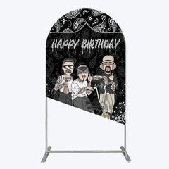 Aperturee - Aperturee Black and White Paisley Happy Birthday Arch Backdrop Kit Urban Chicano Style Party Decor for Men
