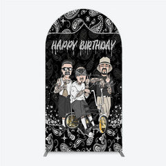 Aperturee - Aperturee Black and White Paisley Happy Birthday Arch Backdrop Kit Urban Chicano Style Party Decor for Men