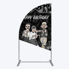 Aperturee - Aperturee Black and White Paisley Happy Birthday Half Moon Arch Backdrop Kit Urban Chicano Style Party Decor for Men