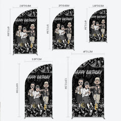 Aperturee - Aperturee Black and White Paisley Happy Birthday Half Moon Arch Backdrop Kit Urban Chicano Style Party Decor for Men