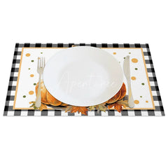 Aperturee - Aperturee Black and White Plaid Pumpkin with Bow Set of 4 Placemats for Farmhouse Fall and Thanksgiving Decor