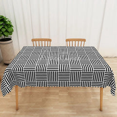 Aperturee - Aperturee Black and White Plaid Rectangle Tablecloth Modern Farmhouse Line Pattern for Kitchen and Dining Decor