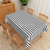 Aperturee - Aperturee Black and White Striped Rectangle Tablecloth Modern Bold Vertical Stripe Table Cover Halloween Party Home Decor