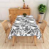 Aperturee - Aperturee Black and White Tropical Rectangle Tablecloth Sketch Floral Palm Leaves Modern Summer Dining Decor