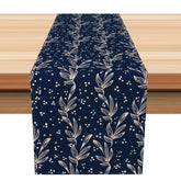 Aperturee - Aperturee Black And White Weeds Vine Leaves Dots Table Runner