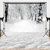 Aperturee - Aperturee Black and White Winter Forest Combo Set Backdrop Snowy Path Through the Trees Moody Holiday Photo Scene