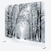 Aperturee - Aperturee Black and White Winter Forest Double-Sided Tension Fabric Backdrop Snowy Trees Path Holiday Photo Booth