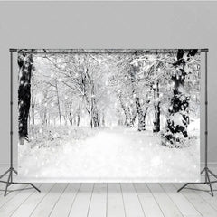 Aperturee - Aperturee Black and White Winter Forest Photography Backdrop Snowy Path Through the Trees Moody Holiday Photo Background