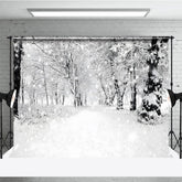 Aperturee - Aperturee Black and White Winter Forest Photography Backdrop Snowy Path Through the Trees Moody Holiday Photo Background