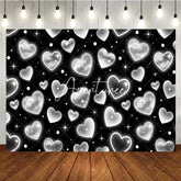 Aperturee - Aperturee Black and White Y2K Glitter Heart Pattern Birthday Backdrop Sparkling Elegant Party Celebration Decor