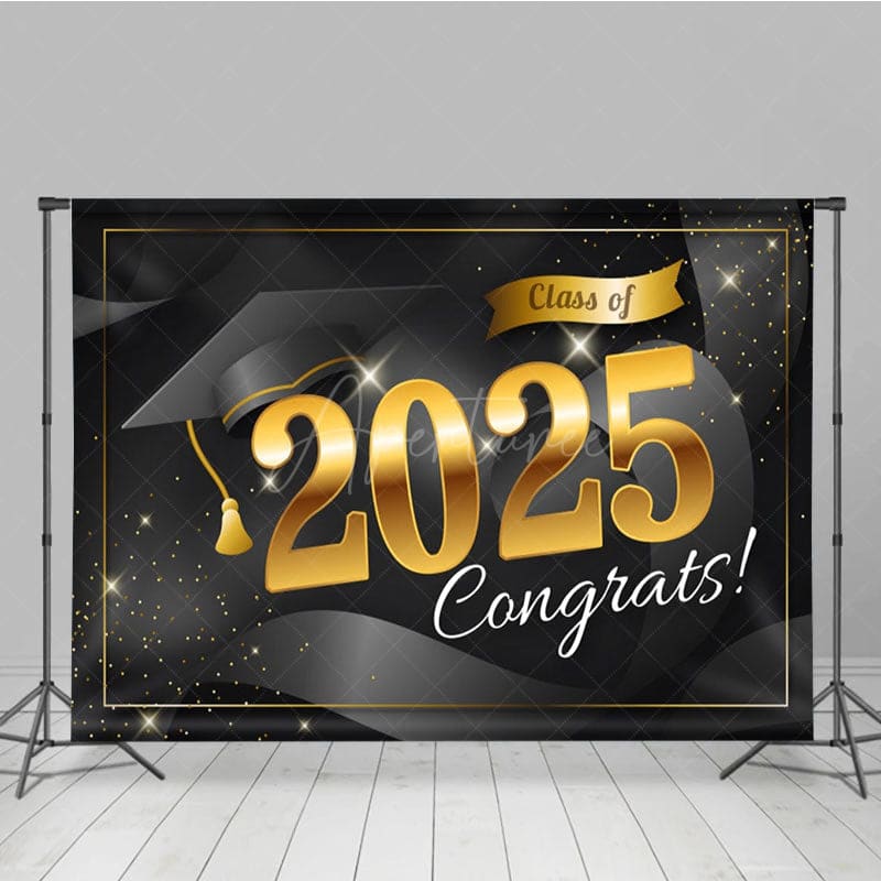 Aperturee - Aperturee Black Bachelor Cap Gold Sparkle Congrats Grad Backdrop