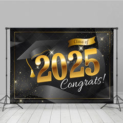 Aperturee - Aperturee Black Bachelor Cap Gold Sparkle Congrats Grad Backdrop