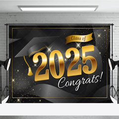 Aperturee - Aperturee Black Bachelor Cap Gold Sparkle Congrats Grad Backdrop