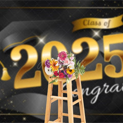 Aperturee - Aperturee Black Bachelor Cap Gold Sparkle Congrats Grad Backdrop