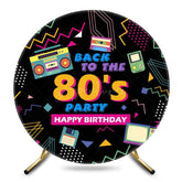 Aperturee - Aperturee Black Back To The 80s Round Birthday Party Backdrop