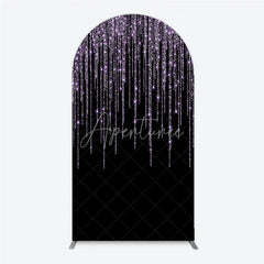 Aperturee - Aperturee Black Background with Lavender Glitter Sparkling Shimmering Round Top Arch Backdrop Elegant Celebration Party Decor