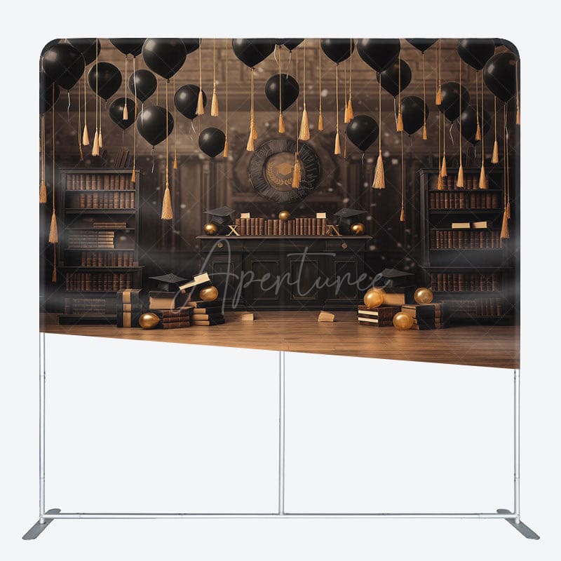 Aperturee - Aperturee Black Balloons Graduation Square Tension Backdrop