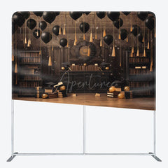 Aperturee - Aperturee Black Balloons Graduation Square Tension Backdrop