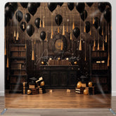 Aperturee - Aperturee Black Balloons Graduation Square Tension Backdrop