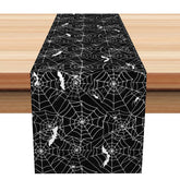 Aperturee - Aperturee Black Bat and Spider Web Halloween Table Runner Spooky Gothic Dining Decor Haunted House Party Decoration