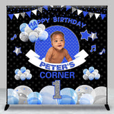 Aperturee - Aperturee Black Blue Balloons Corner Custom Birthday Backdrop
