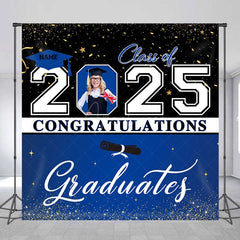 Aperturee - Aperturee Black Blue Custom Name Photo Congrats Grad Backdrop