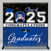 Aperturee - Aperturee Black Blue Custom Name Photo Congrats Grad Backdrop