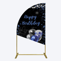 Aperturee - Aperturee Black Blue Glitter Balloons Birthday Half Moon Arch Backdrop