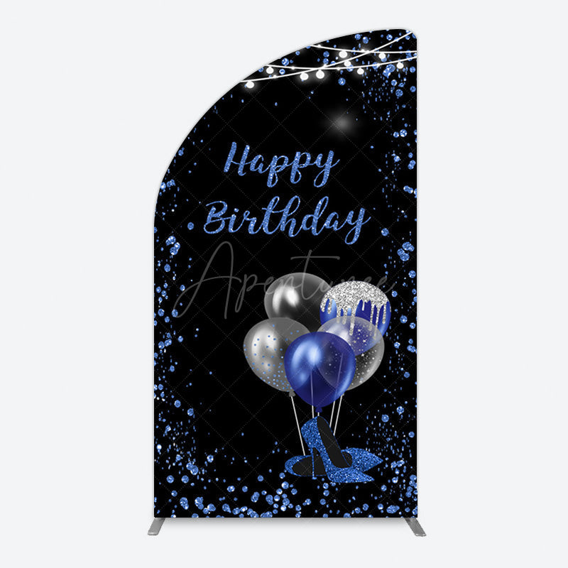Aperturee - Aperturee Black Blue Glitter Balloons Birthday Half Moon Arch Backdrop