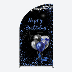 Aperturee - Aperturee Black Blue Glitter Balloons Birthday Half Moon Arch Backdrop