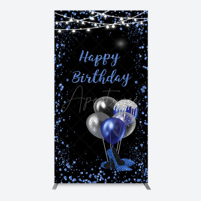 Aperturee - Aperturee Black Blue Glitter Balloons Birthday Rectangle Backdrop