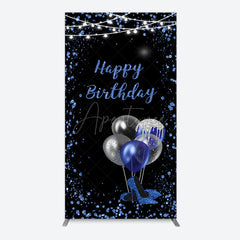 Aperturee - Aperturee Black Blue Glitter Balloons Birthday Rectangle Backdrop